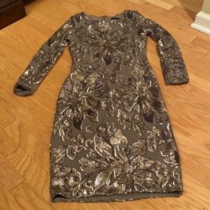 Aqua - gray sequence mesh long sleeve dress